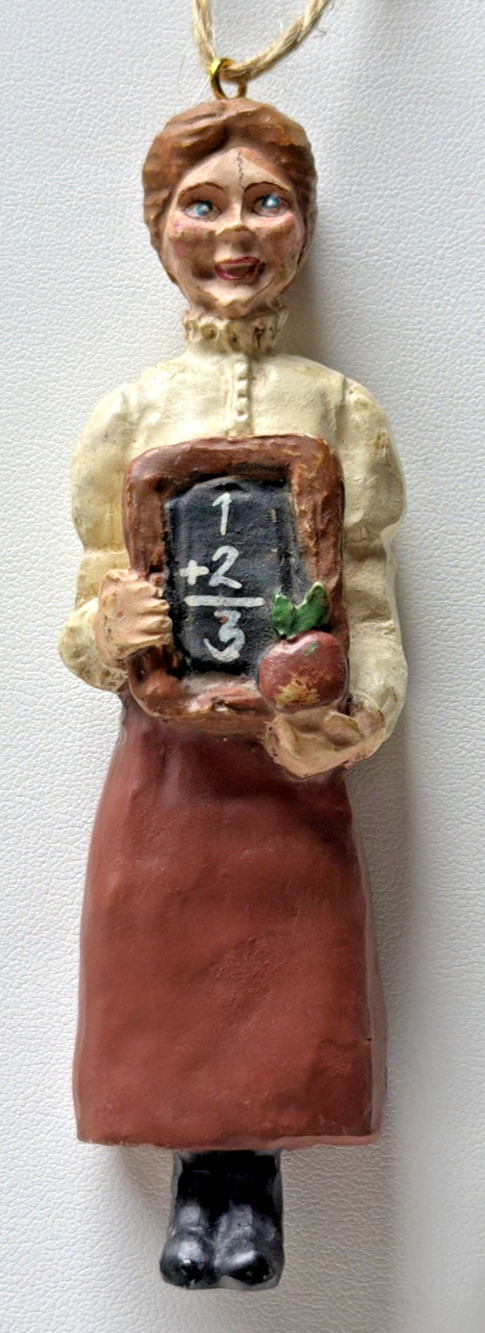 Folk Art Kurt S Adler Teacher Chalk Board Figurine Apple Christmas Ornament